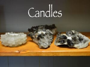 Various candles sold in the grounding shop